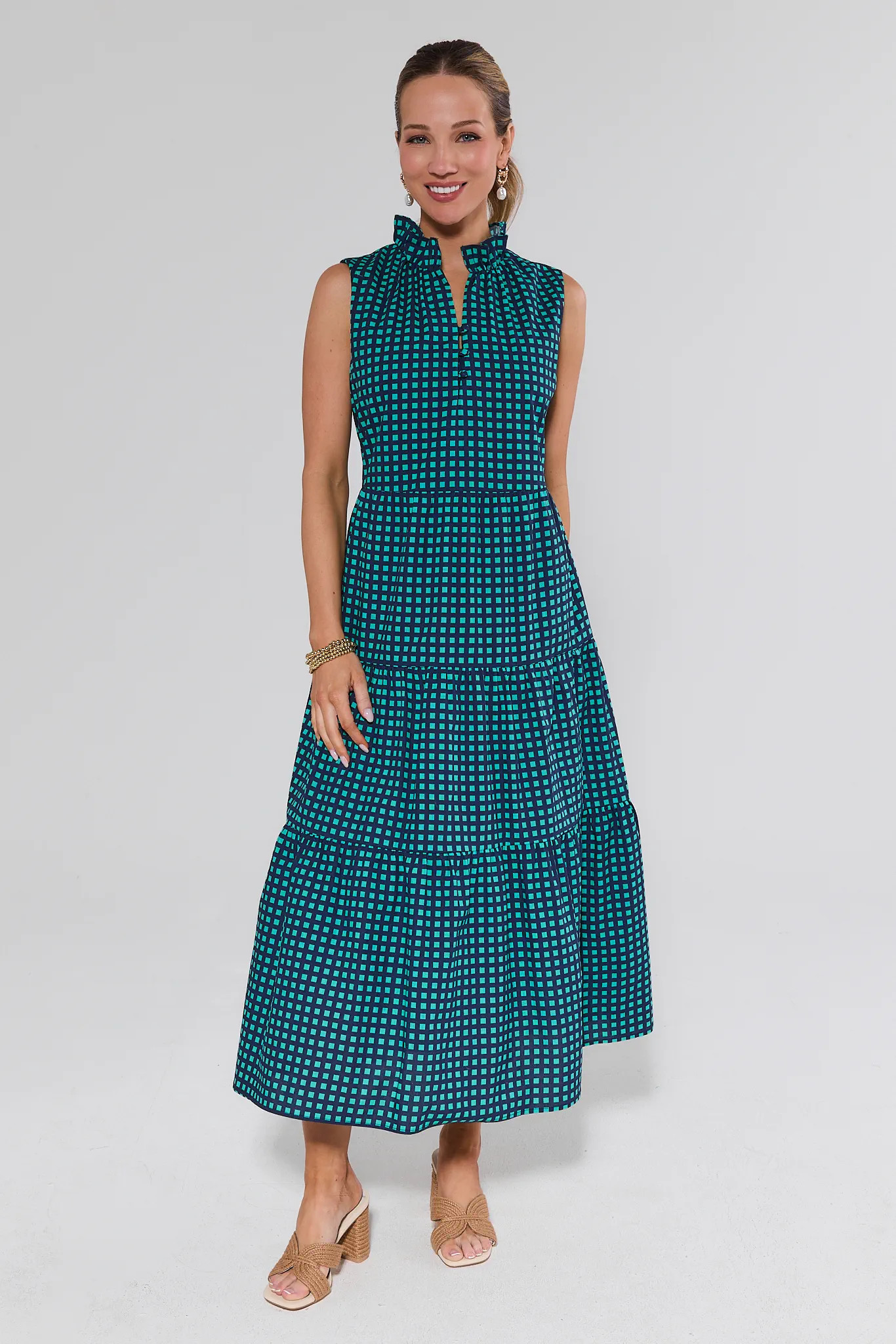 Christie Teal Gingham Maxi Dress | Avara