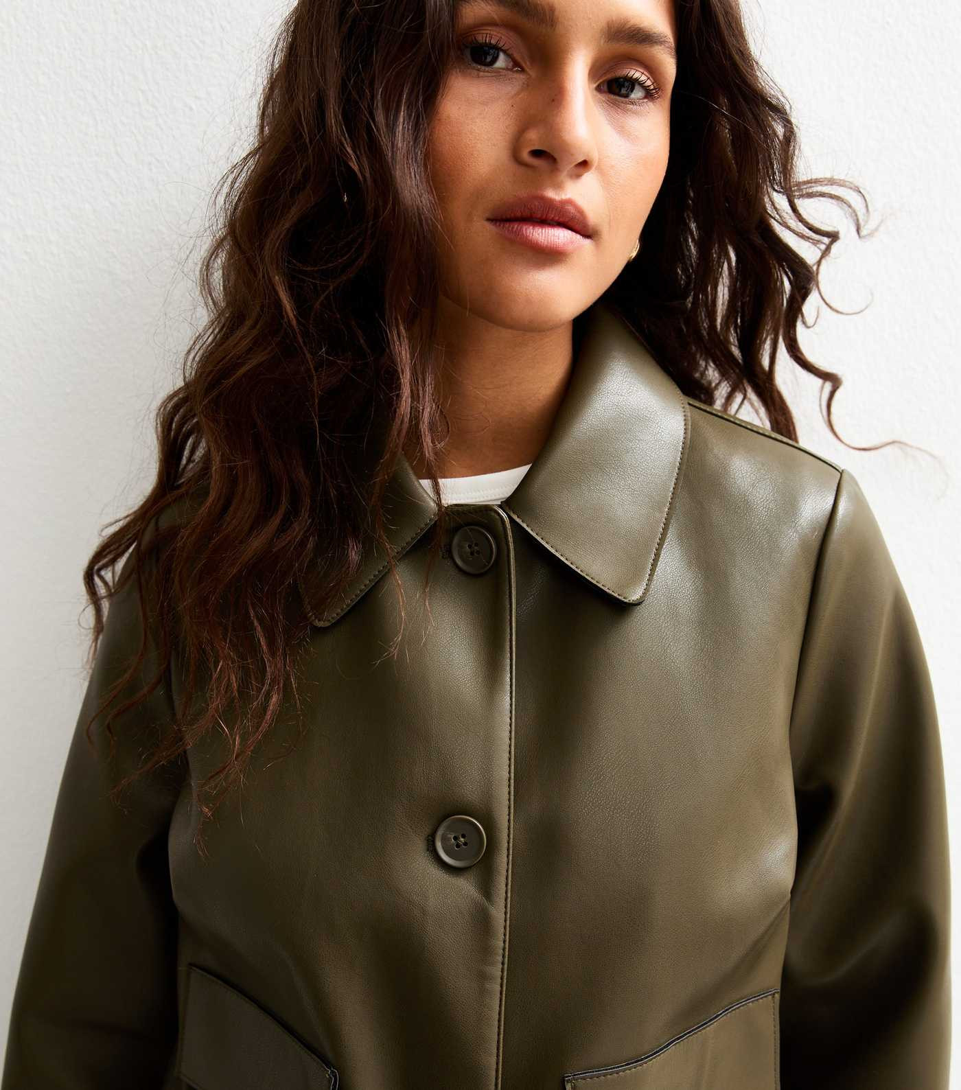 Olive Faux Leather Patch Pocket Jacket | New Look | New Look (UK)