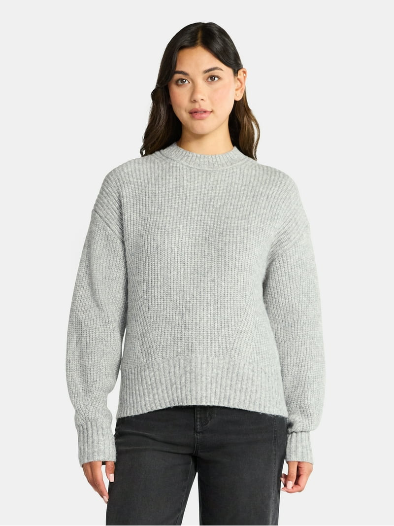 Time and Tru Women's Shaker Stitch Mock Neck Sweater, Midweight, Sizes XS-XXXL | Walmart (US)