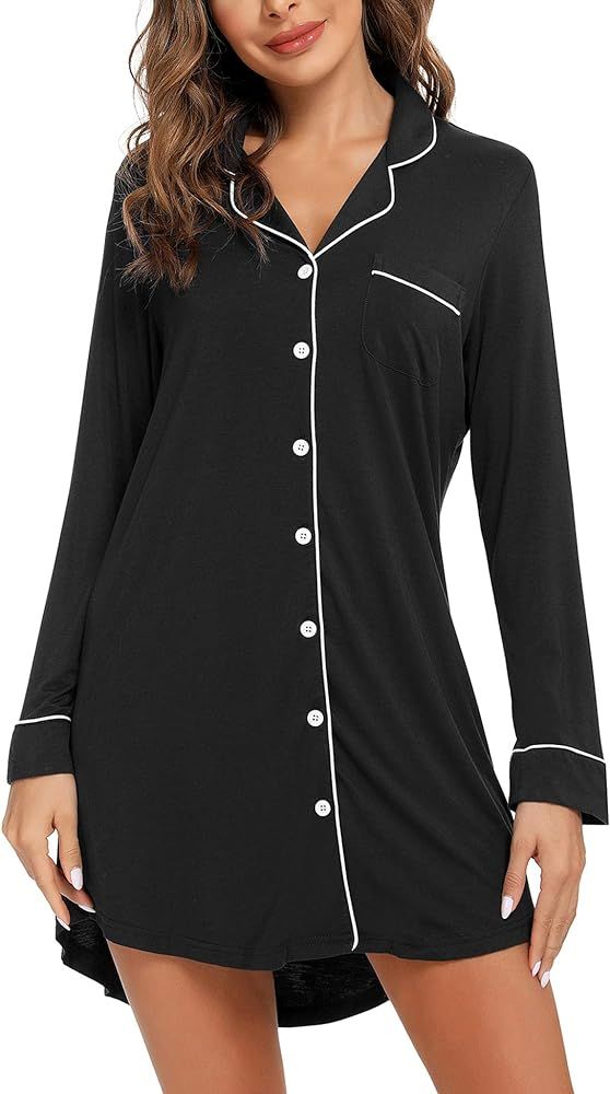 Anjue Pajama Nightgowns for Women Button Down Pajamas Tops Short/Long Sleeve Sleepwear Sleep Shir... | Amazon (US)