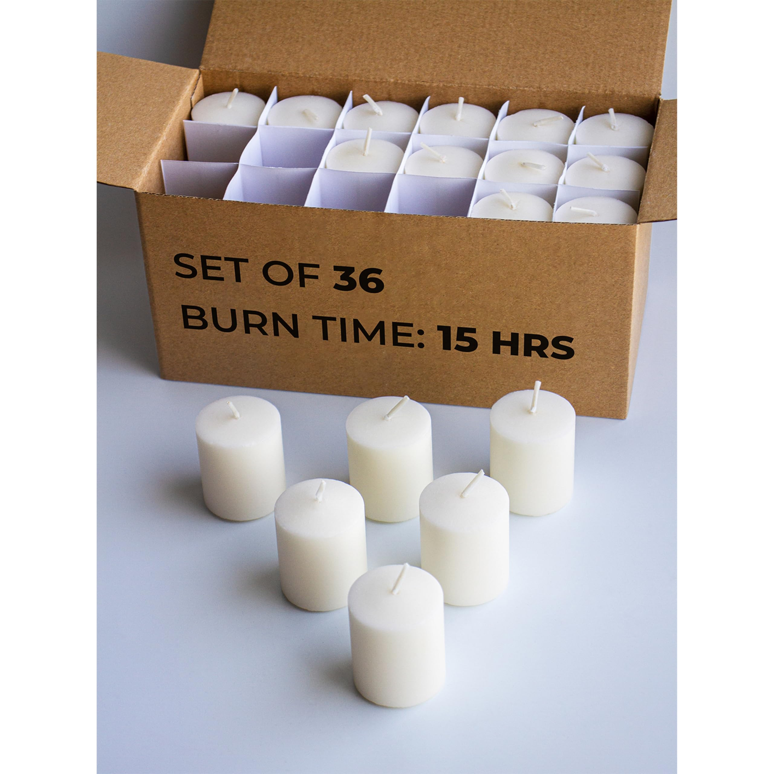 CANDWAX Unscented Ivory Votive Candles Set of 36 - Clean-Burning, Long-Lasting 15 Hour Burn - Ide... | Amazon (US)