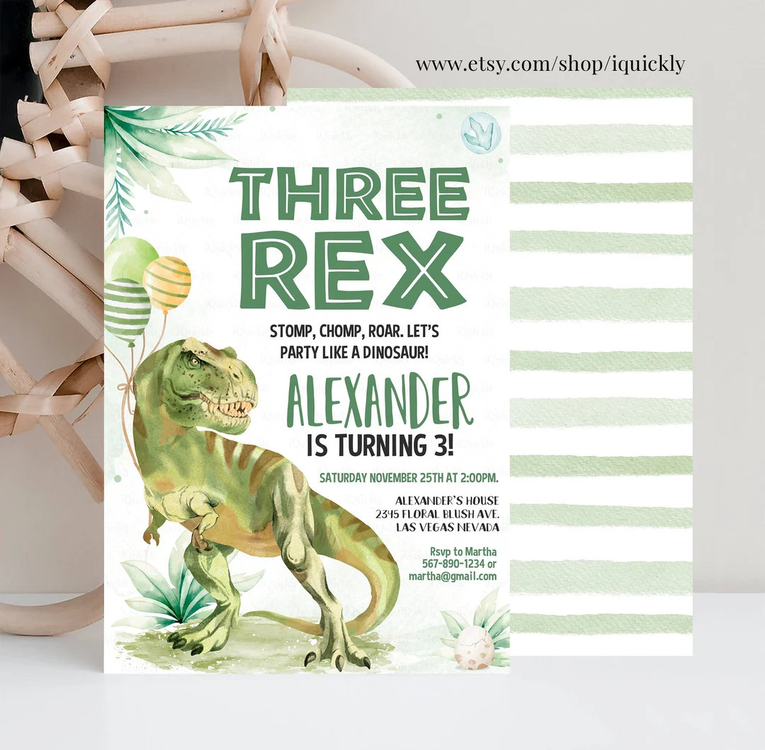Editable Three Rex Invitation Boy, Dinosaur birthday invitation,Three rex birthday, three rex inv... | Etsy (US)