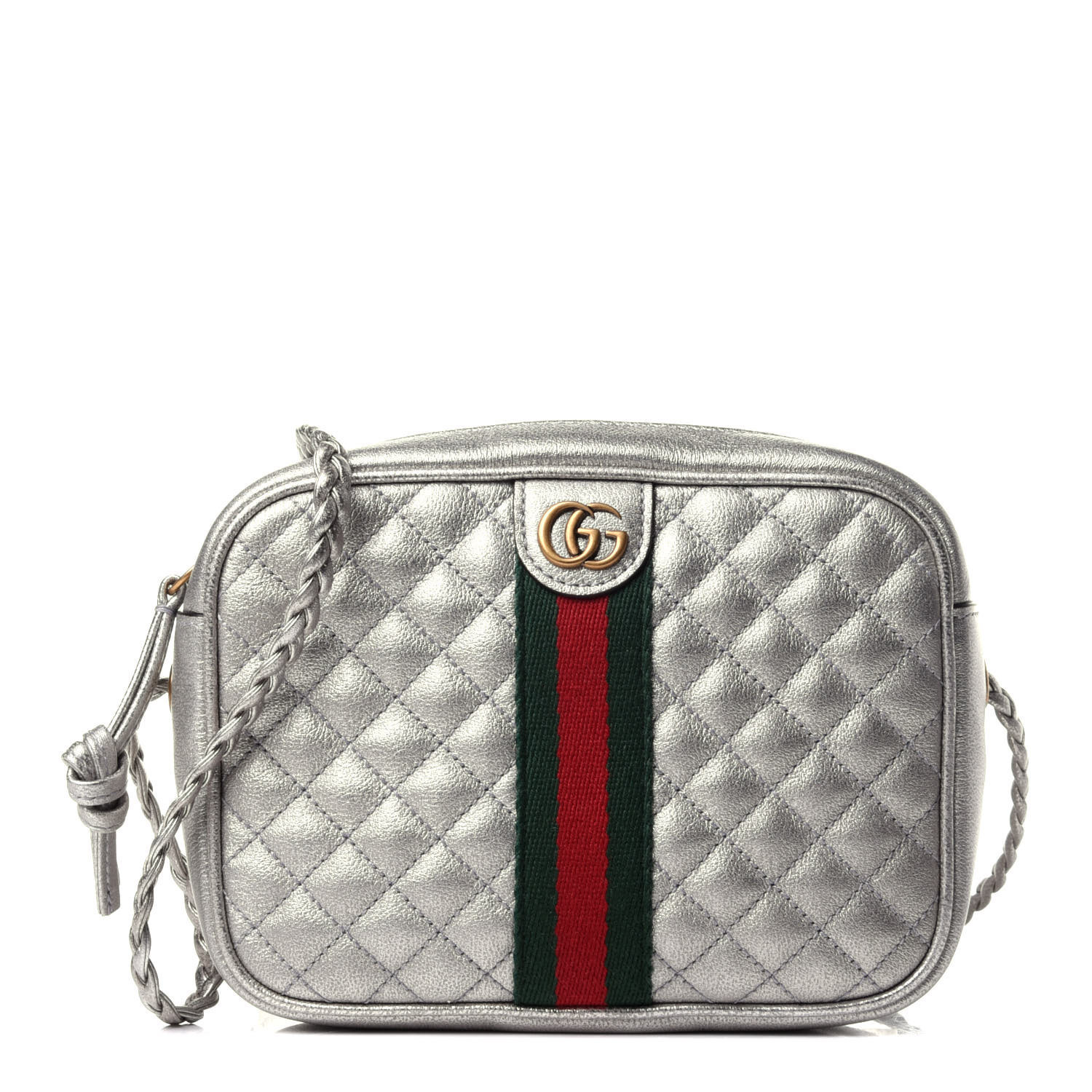 Laminated Calfskin Quilted Web Mini Shoulder Bag Silver | Fashionphile