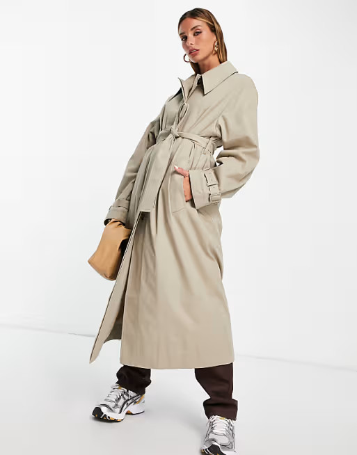 ASOS DESIGN sharp collar trench coat in stone | ASOS | ASOS (Global)