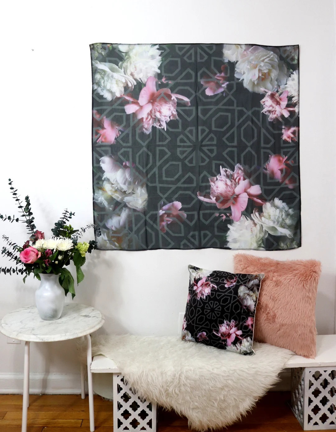 Arabesque black floral LUXURY SQUARE SCARF | Etsy (US)