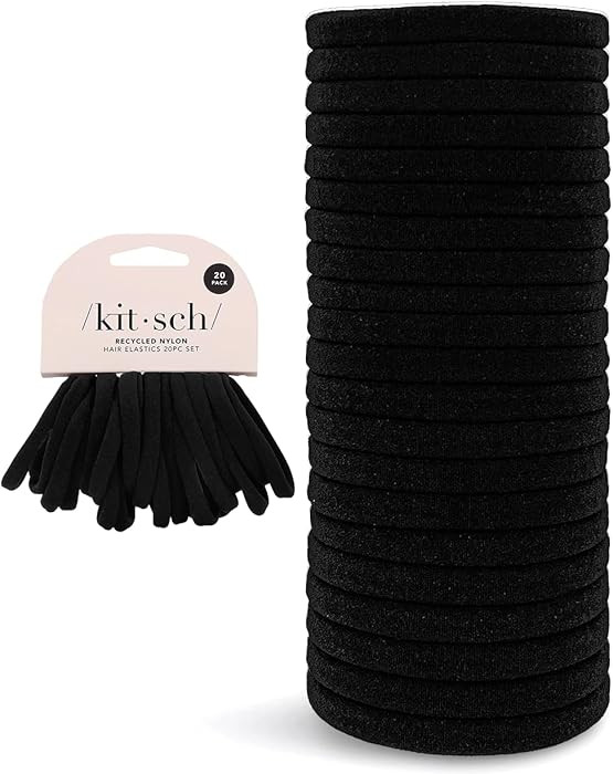 Kitsch Black Hair Ties No Damage - Strong, Stretchy Hair Bands | Soft Nylon Ponytail Holders, Sna... | Amazon (CA)