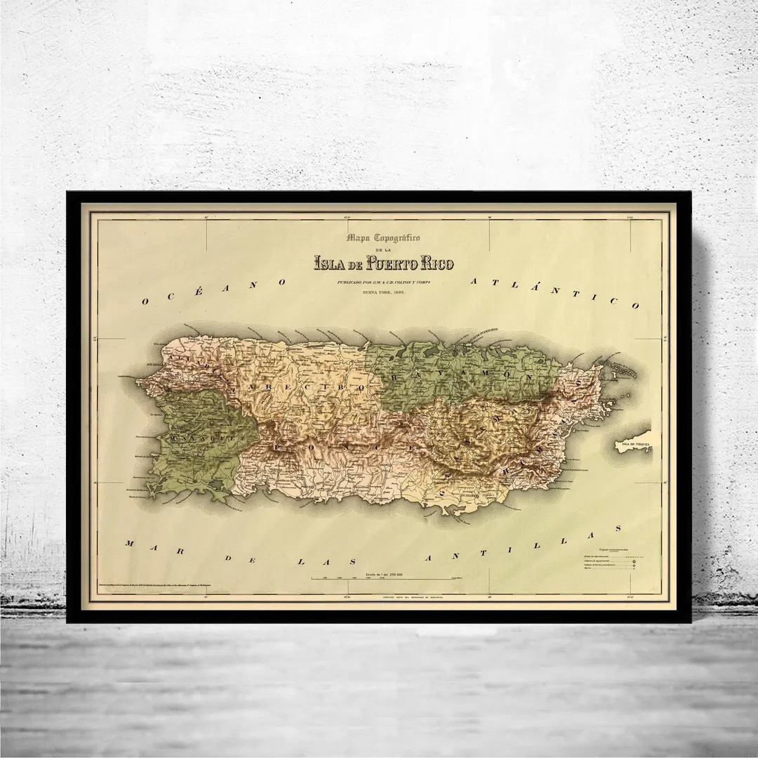 Vintage Old Map of Puerto Rico Island, 1886, Old Map | Vintage Map Wall Art Print | Large Map Pri... | Etsy (US)