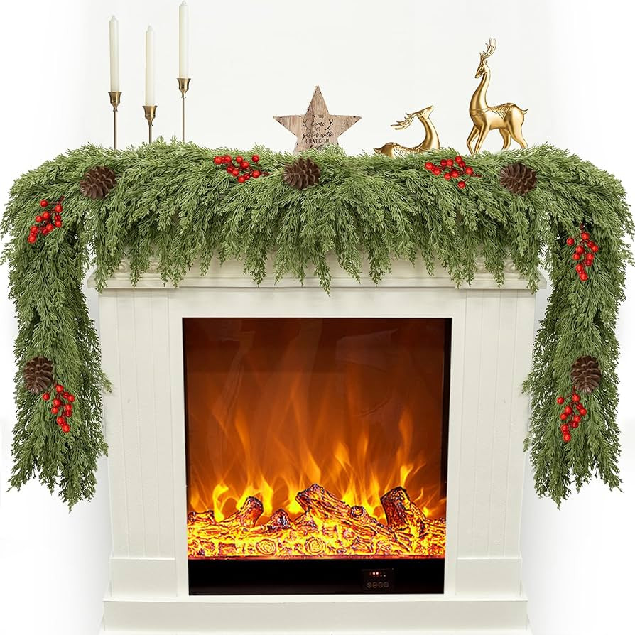 6FT Artificial Cedar Christmas Garland for Mantle Christmas Decorations Real Touch Realistic Gree... | Amazon (US)