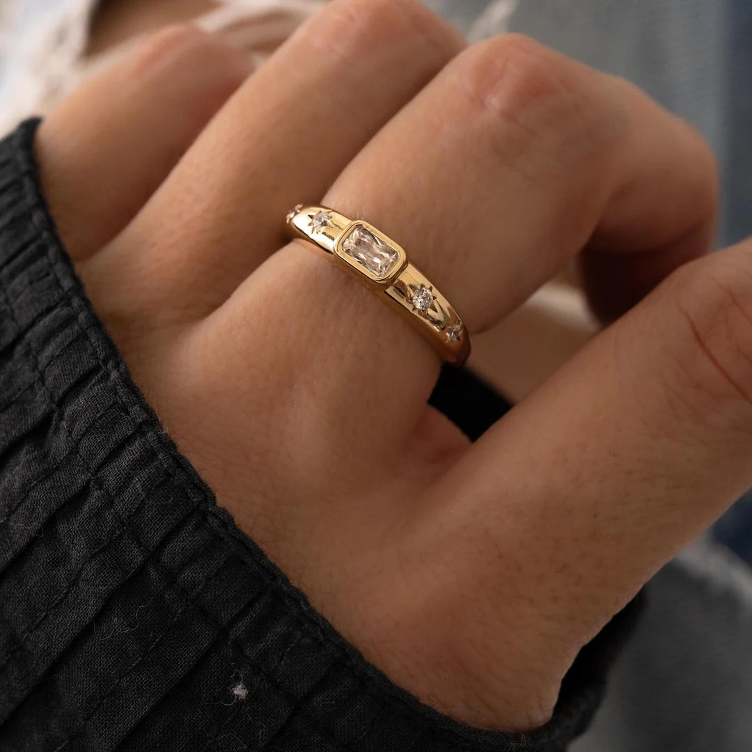Baguette Starburst Dome Ring, Diamond Dainty Ring, Statement Ring, Gold Ring, Silver Ring, Gift f... | Etsy (US)