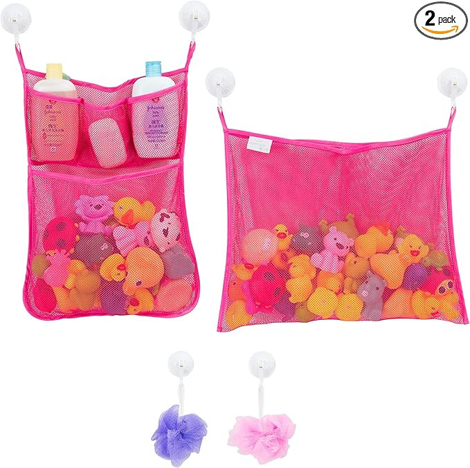 2 x Mesh Bath Toy Organizer + 6 Ultra Strong Hooks – The Perfect Bathtub Toy Holder & Bathroom ... | Amazon (US)