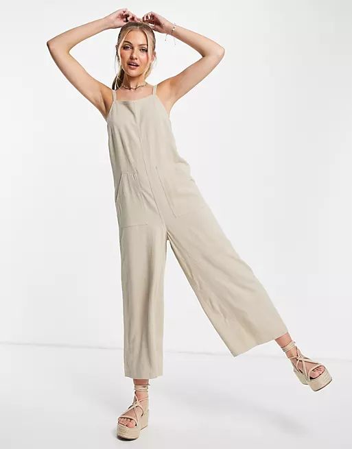 Topshop lightweight wide leg jumpsuit with pockets in oatmeal | ASOS | ASOS (Global)