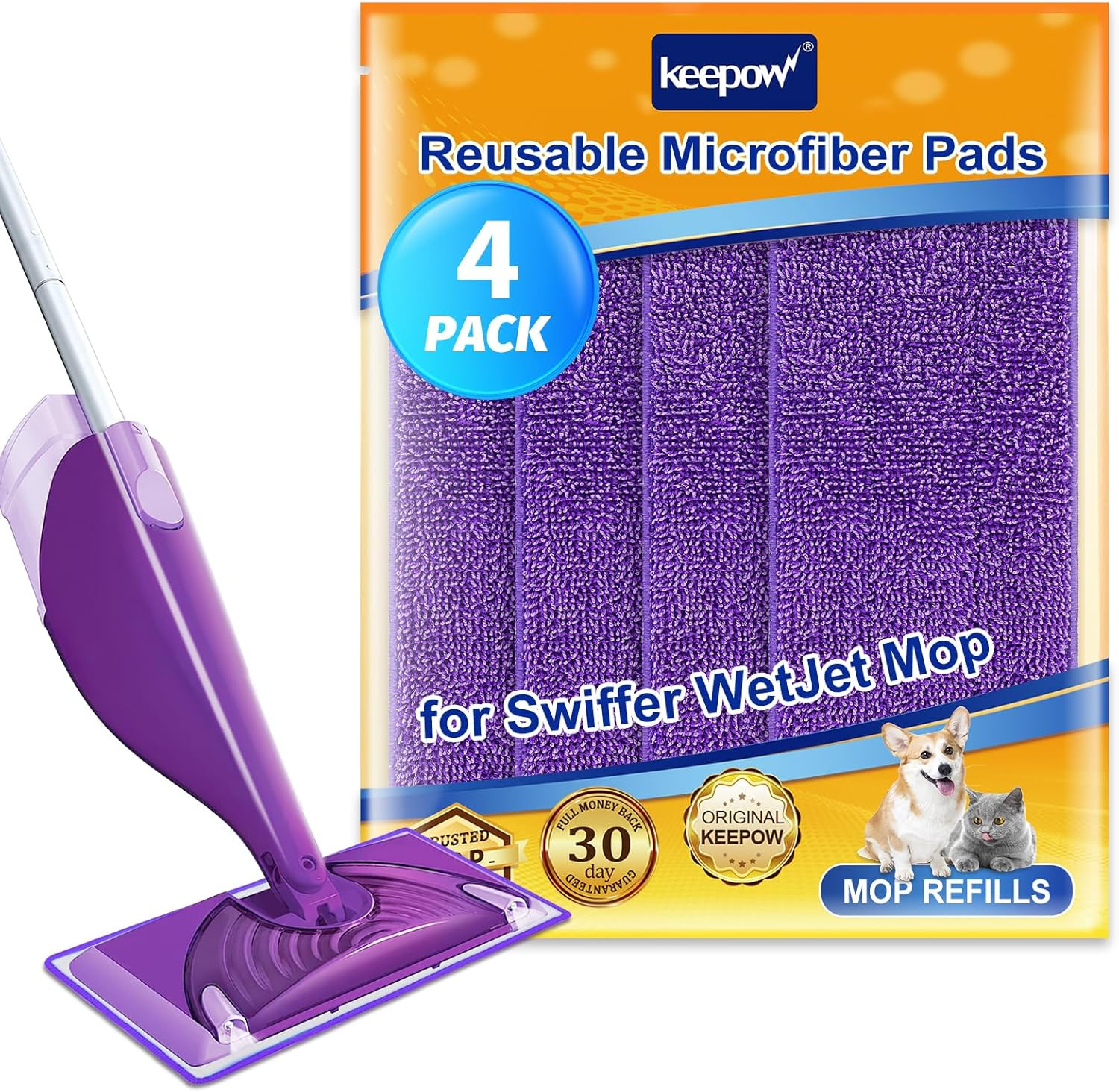 KEEPOW Reusable Mop Pads Compatible with Swiffer Wet Jet, Wet Jet Pads Refills for Swiffer, 4 Mic... | Amazon (US)