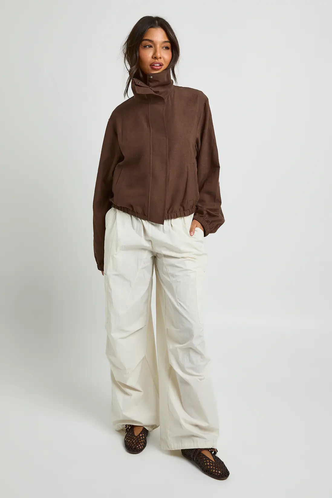 Ecru Nylon Cargo Trouser | Boohoo | Boohoo.com (UK & IE)