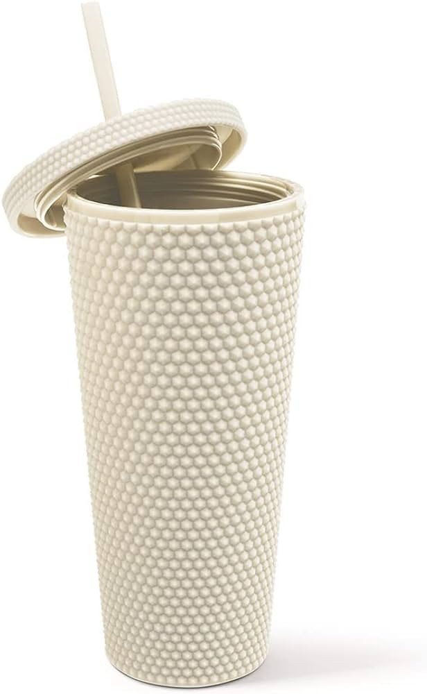 Matte Studded Tumbler with Lid & Straw, Reusable BPA Free Plastic Water Bottle, Travel Friendly W... | Amazon (US)