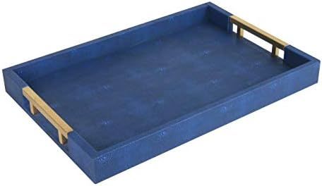 Home Redefined Beautiful Modern Elegant 18"x12" Navy/Gold Brass Rectangle Shagreen Decorative Ott... | Amazon (US)