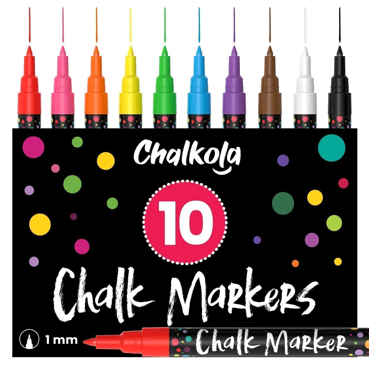 Chalkola Extra Fine Tip Chalk Markers for Blackboard (1mm Point, 10 Pack) - Wet Erase, Liquid Cha... | Amazon (US)