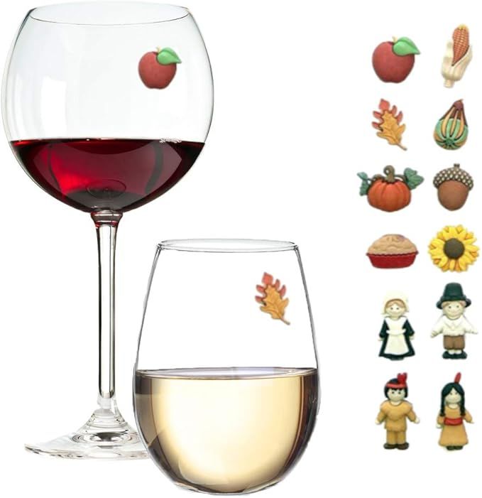 Amazon.com: Thanksgiving Magnetic Wine Glass Charms Set of 12 Perfect Drink Markers for Stemless ... | Amazon (US)