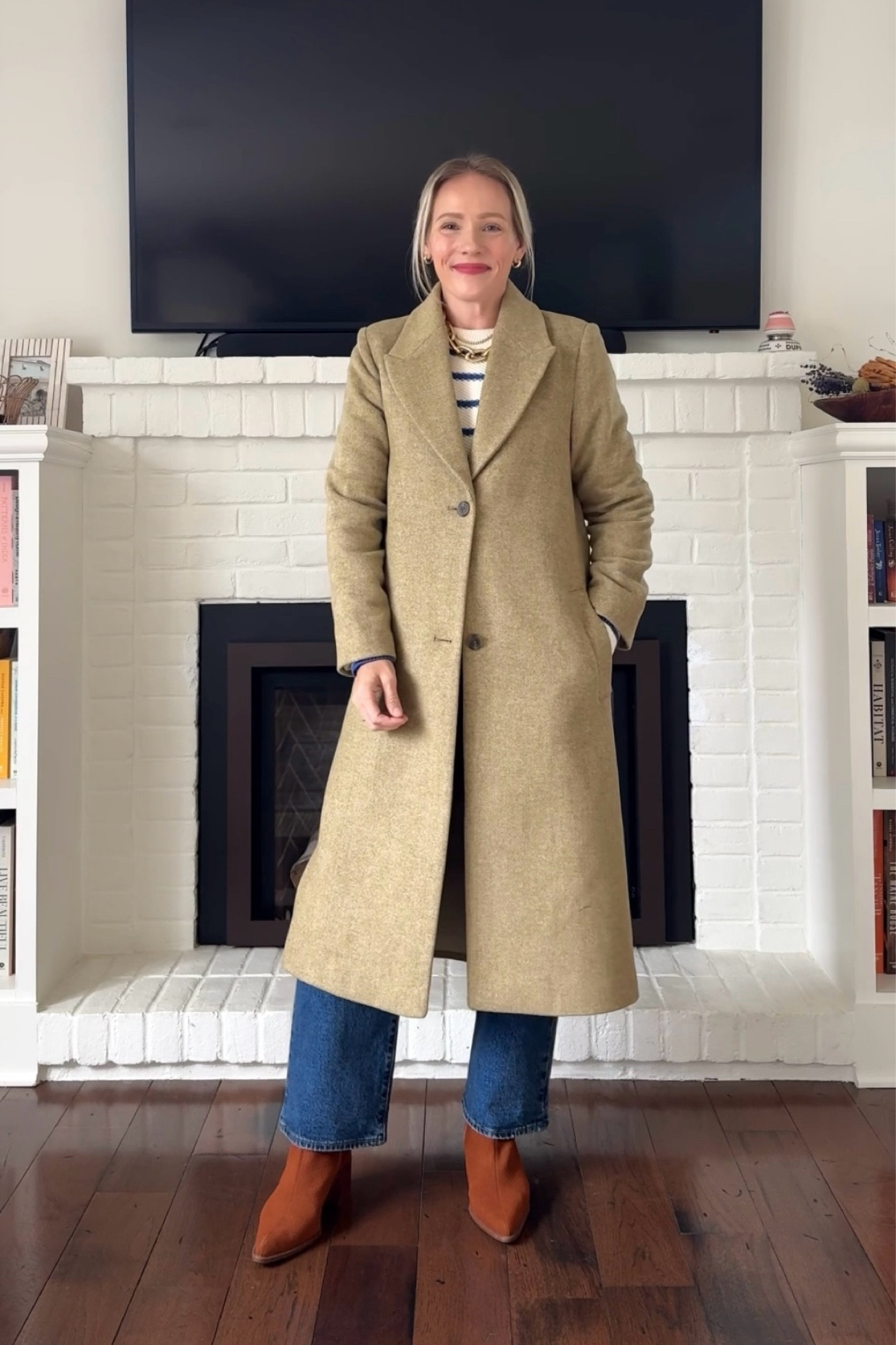 Fall and Winter Coats - the does it all classic - FIT is true to size (I’m wearing regular lengths, size small, 5’3” for ref) paired with Levi’s denim (high waist, true to size, I’m wearing ankle length but linked full also) , suede ankle boots, and blue and cream stripe sweater. 
♥️ Claire 

#LTKSeasonal #LTKWorkwear #LTKStyleTip