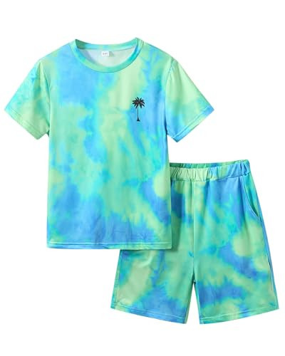Cakaner Tween Boy Summer Clothes Tie Dye Print Set Casual Short Sleeve T Shirt and Shorts Outfit Size 12 13 | Amazon (US)