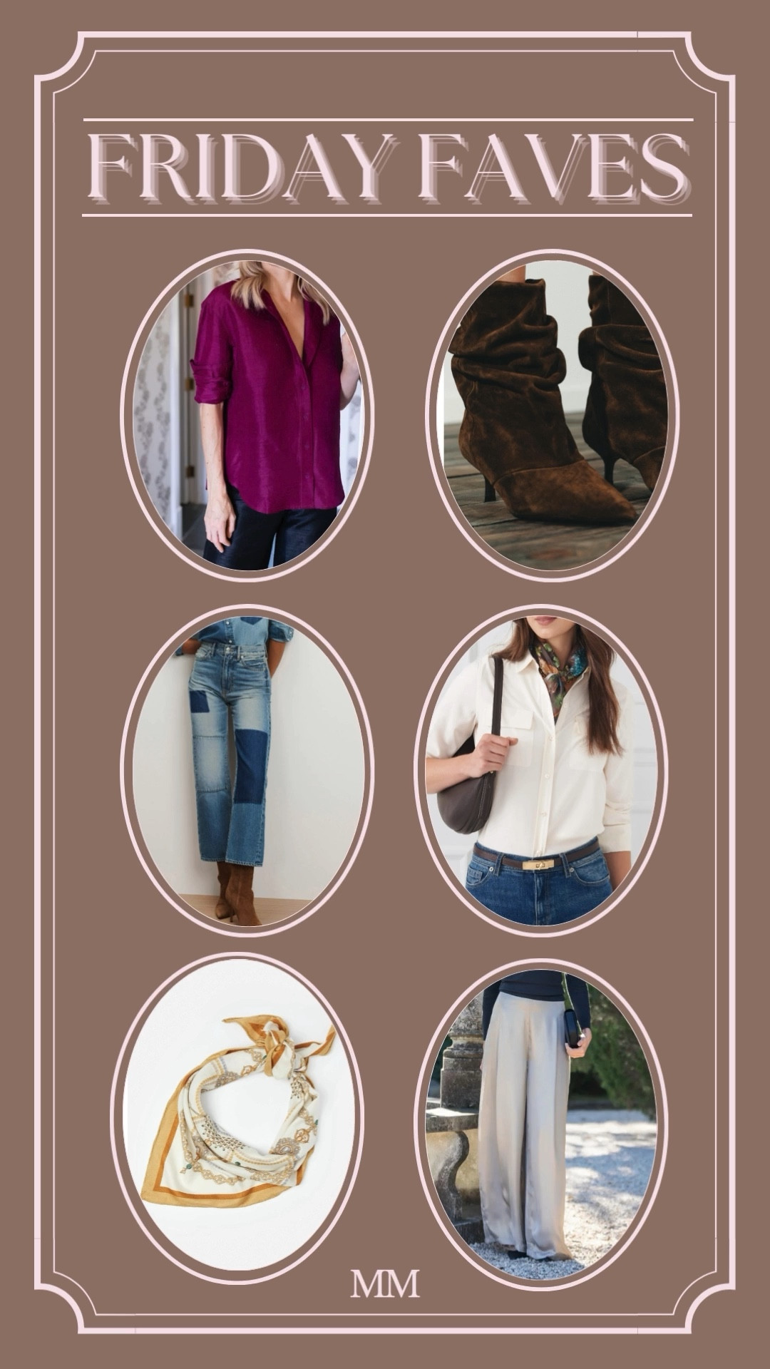 Friday faves that I’ve been reaching for nonstop lately. A rich berry blouse that instantly elevates denim, slouchy suede boots that work with everything, patchwork jeans for a relaxed everyday look, a crisp white button down that layers perfectly, a classic silk scarf for that effortless touch, and flowy neutral trousers that feel polished but comfortable. All timeless pieces that mix and match so easily for everyday outfits.

[Friday faves, fall outfit ideas, neutral wardrobe staples, elevated casual outfits, capsule wardrobe, suede boots outfit, white button down outfit, wide leg trousers, everyday style picks]

#LTKOver40 #LTKHoliday