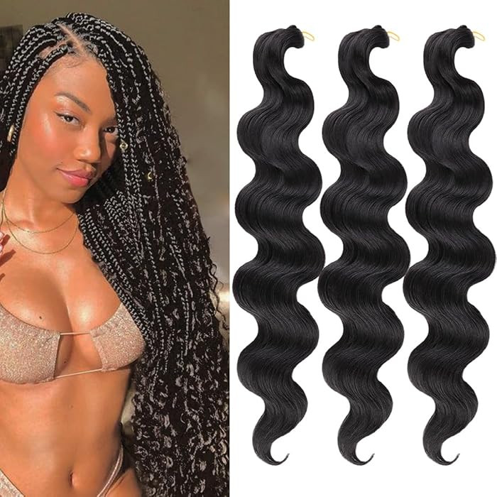 COOKOO 3 Packs 24 Inch Pre-Feathered Natural Black Body Wave Braiding Hair for Goddess Box Braids... | Amazon (US)