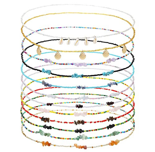 Waist Beads With Crystals Colorful African Waist Beads Boho Beads Waist Chains Energy Stone Beaded Body Chains for Women 12 Pcs | Amazon (US)