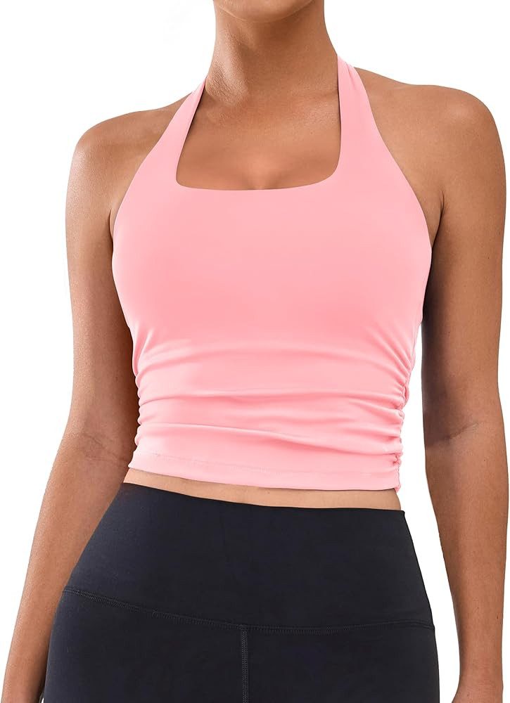 BMJL Womens Halter Built in Bras Workout Sports Tank Tops Buttery Backless Strappy Gym Crop Tops | Amazon (US)