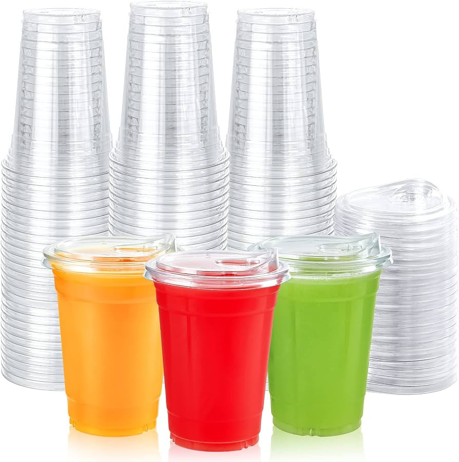 Lilymicky 16oz Clear Plastic Drinking Cups (90 Pack) with Strawless Sip Lids, Disposable Cups for... | Amazon (US)