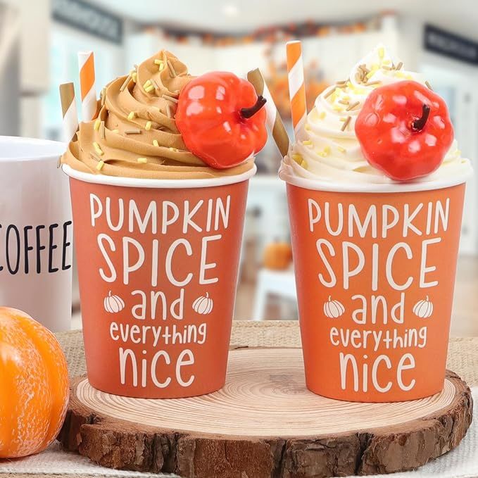 FestalMart Fall Decor-Fall Decorations for Home-2 PCS Mini Pumpkin Spice Latte Cups with Faux Whi... | Amazon (US)