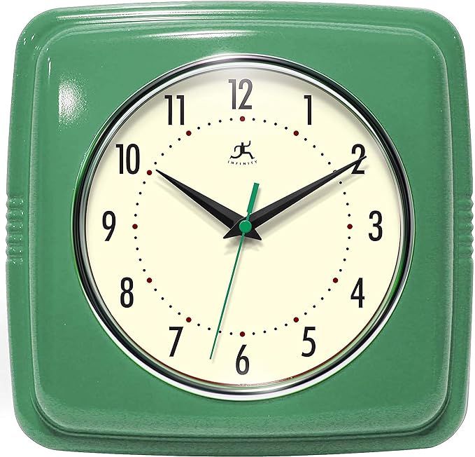 Infinity Instruments Retro Wall Clock - 9 Inch Square Clock - Silent Non-Ticking Mid Century Mode... | Amazon (US)