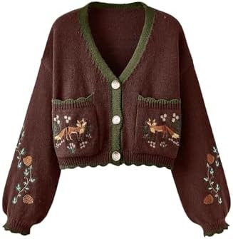 Women's Floral Cropped Cardigan Cottagecore Boho Cardigans Embroidered Open Front Western Sweater... | Amazon (US)