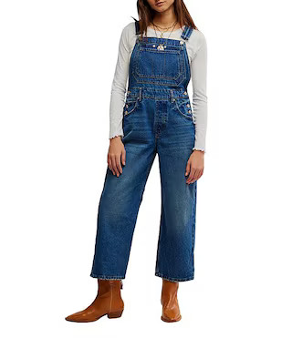 Free People Deep Trance Denim Square Neck Overalls | Dillard's | Dillard's
