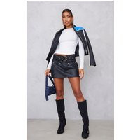 Black Statement Belt Coated Denim Mini Skirt | PrettyLittleThing UK