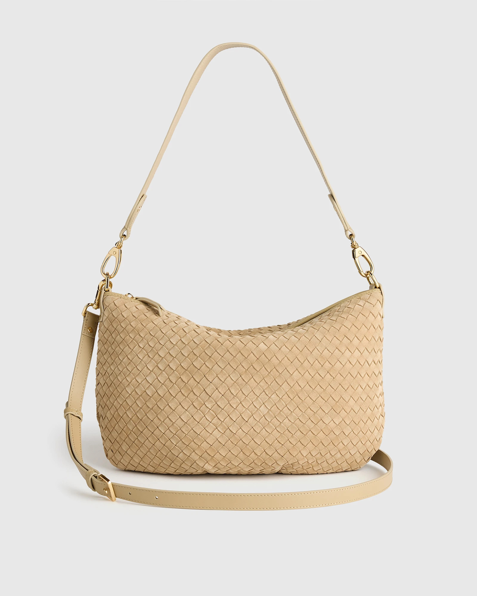 Sloane Suede Handwoven Shoulder Bag in Pebble | Quince
