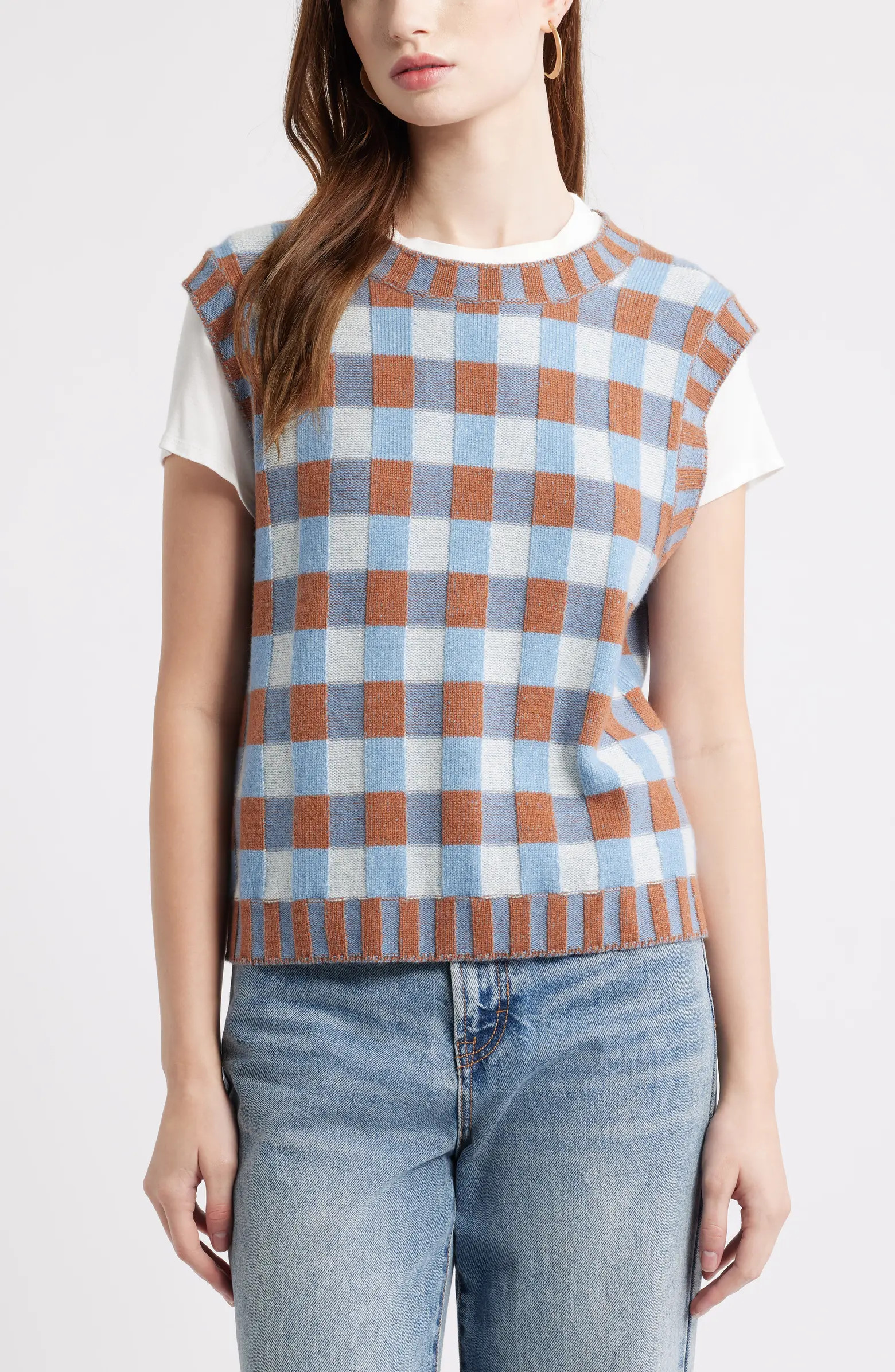 Gingham Check Wool & Cashmere Sweater Vest | Nordstrom