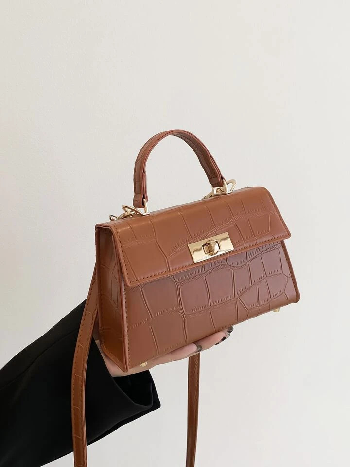 Mini Crocodile Embossed Twist Lock Flap Square Baghandbag,Crossbody Bag,Shoulder BagMinimalist,Ca... | SHEIN