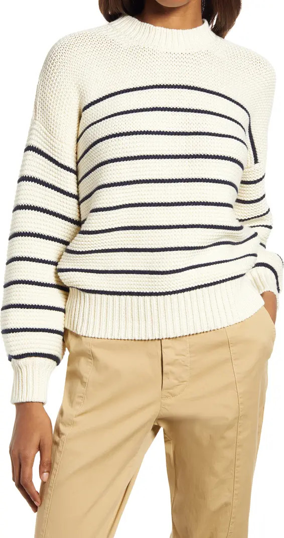 Women's Stripe Button Back Cotton Crewneck Sweater | Nordstrom