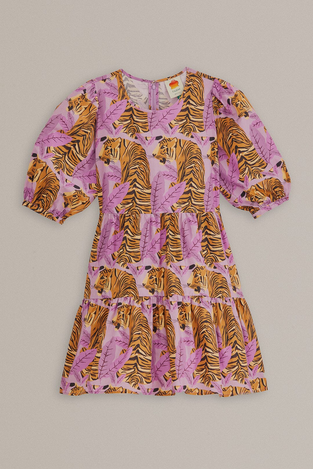 Lavender Tiger Leaves Puff Sleeve Mini Dress | FarmRio (US)