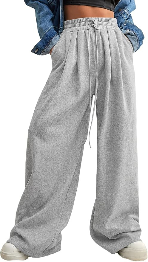 Aleumdr Wide Leg Sweatpants for Women 2024 Trendy Fashion High Waisted Drawstring Loose Long Pant... | Amazon (US)