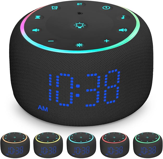 White Noise Machine Alarm Clock for Bedrooms - 5W Stereo Bluetooth Speaker - 24 Soothing Sounds -... | Amazon (US)