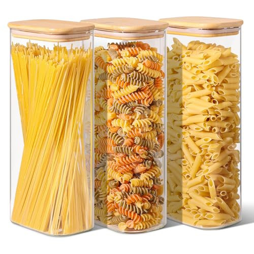 ComSaf Pasta Containers Storage 2.2 Qt, Set of 3 Tall Glass Spaghetti Jar | Amazon (US)
