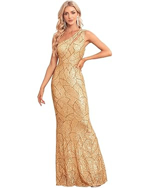 One Shoulder Formal Sequin Dress for Women Sparkly Bodycon Evening Gowns Maxi Mermaid Ball Long D... | Amazon (US)