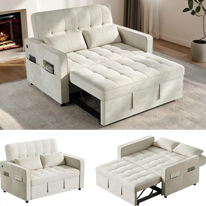 Yaheetech 3 in 1 Sofa Bed Convertible Sleeper Sofa with USB Ports, Beige | Amazon (US)
