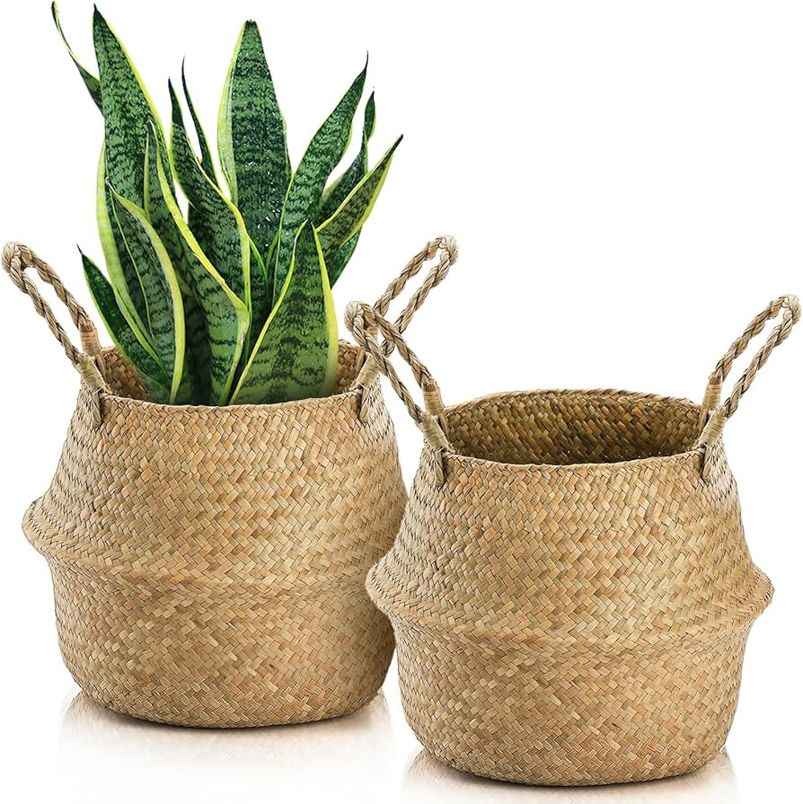 Yesland 2 Pack Woven Seagrass Plant Basket with Handles, Ideal Storage Plant Pot Cover for Laundr... | Amazon (CA)