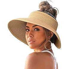 FURTALK Sun Visor Hats for Women Wide Brim Straw Roll-Up Ponytail Summer Beach Hat UV UPF Packabl... | Amazon (US)