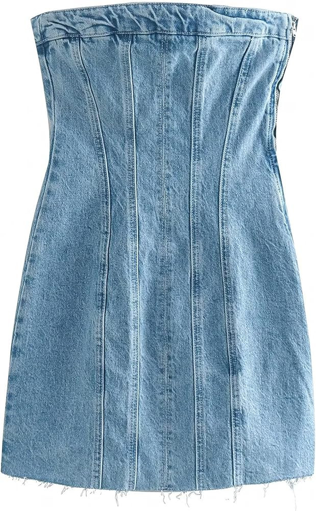 SeekMe Women's Sexy Strapless Denim Dress 2023 Y2k Clothing Jeans Tube Backless Bodycon Mini Jean Dr | Amazon (US)