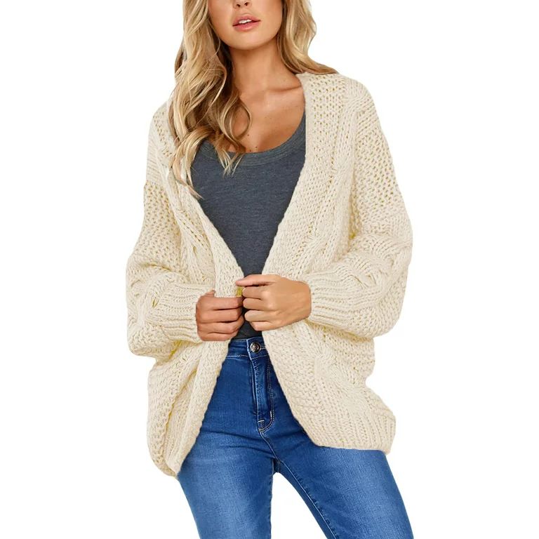 Dokotoo Womens White Open Front Sweaters Coat Chunky Knit Cardigan Loose Outwear Size Large US 12... | Walmart (US)