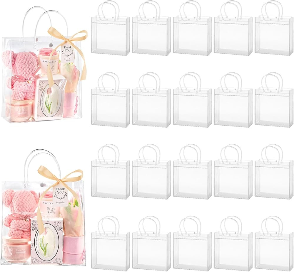Mauproy 20 Pack Clear Plastic Gift Bags with Handles, Party Favor Bags with Ribbons and Tags, Reu... | Amazon (US)