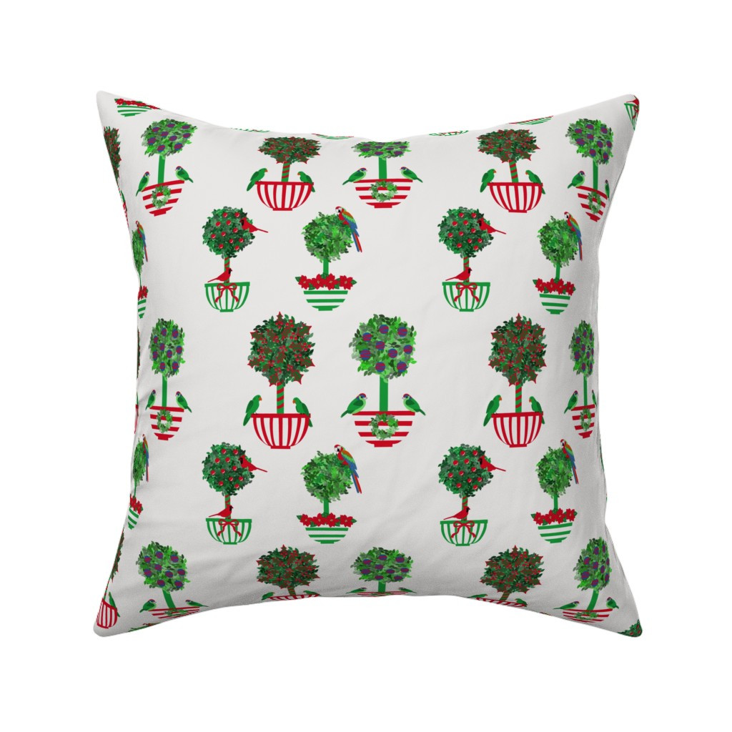 Christmas topiaries with birds- White- Small Throw Pillow | Spoonflower | Spoonflower