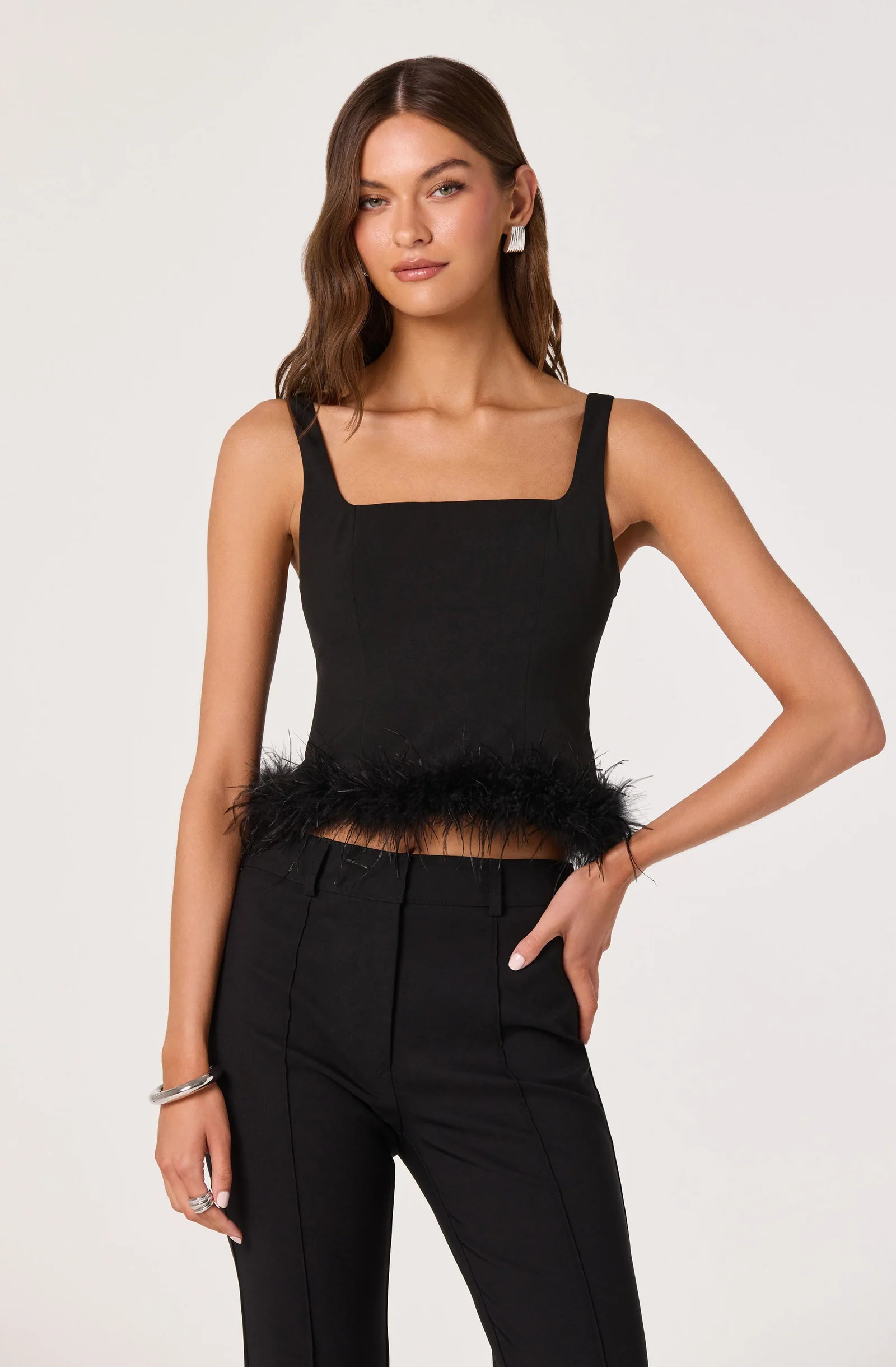 Feather Trim Corset Top - Black / XS | ASTR The Label (US)